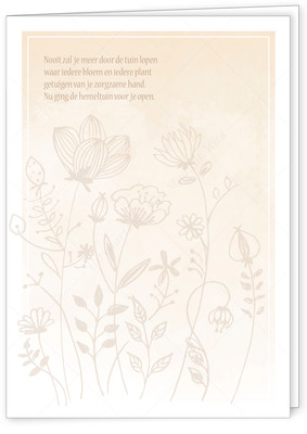 Uit onze collectie: rouwkaart Bloemenveld © - in staand, vierkant of liggend model - tekst en lettertype zijn voorbeelden.