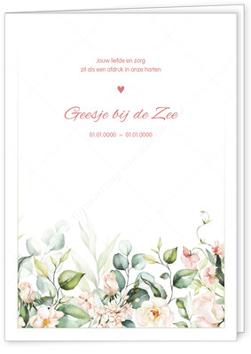 Uit onze collectie: rouwkaart Rozen en bloemen © in staand, vierkant, liggend of 2-klap liggend model - tekst en lettertypes zijn voorbeelden.