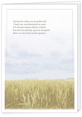 Uit onze collectie: rouwkaart Korenveld © - in staand of vierkant model - tekst en lettertype zijn voorbeelden.