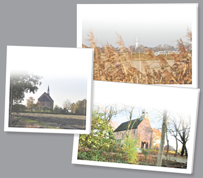 Uit onze collectie© - rouwkaarten Nicolaaskerk Oldenzijl, Nicolaaskerk Oosternieland en de toren van de Mariakerk in Uithuizermeeden